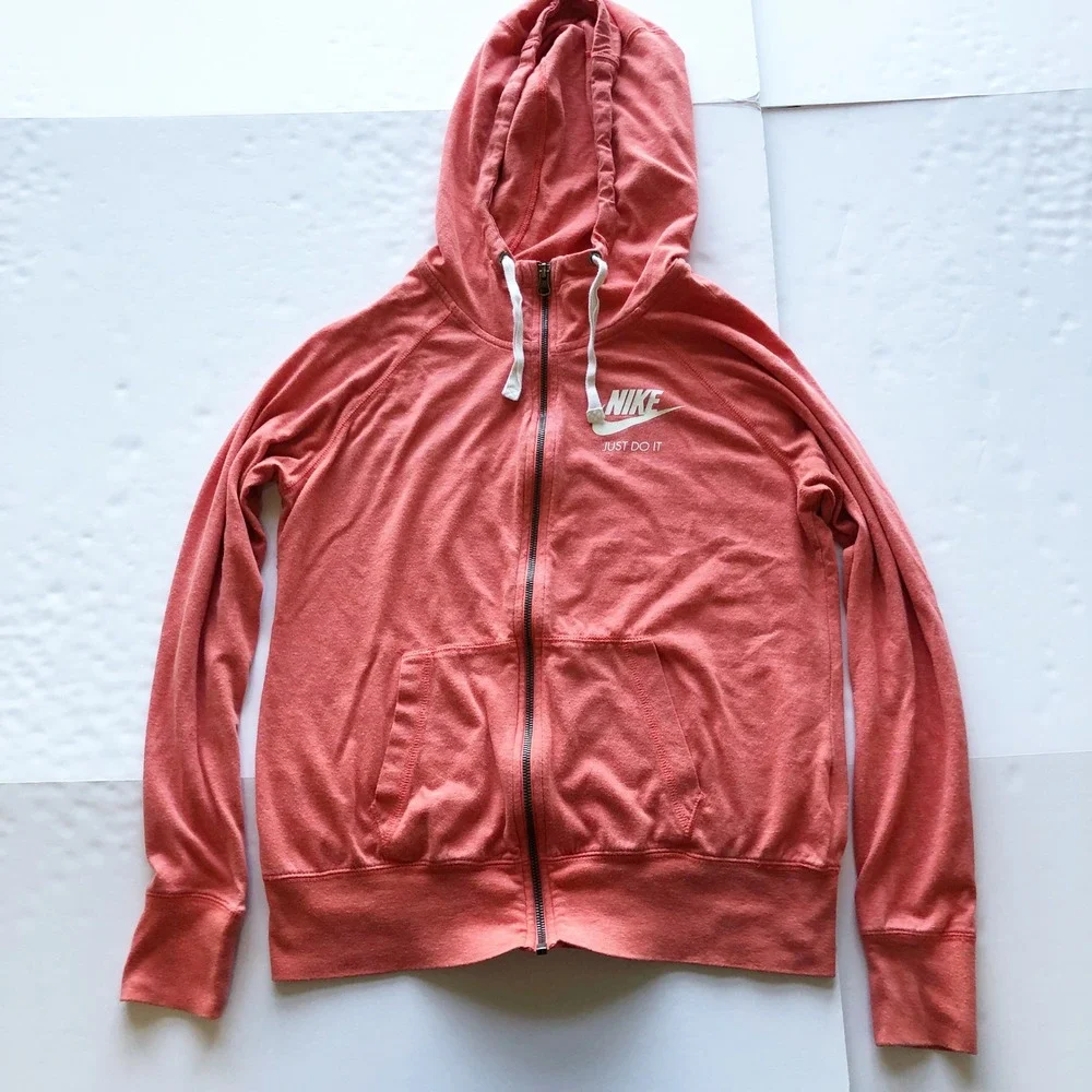Nike Jacket Womens Medium NSW Gym Vintage Organic Cotton Full Zip Hoodie Orange